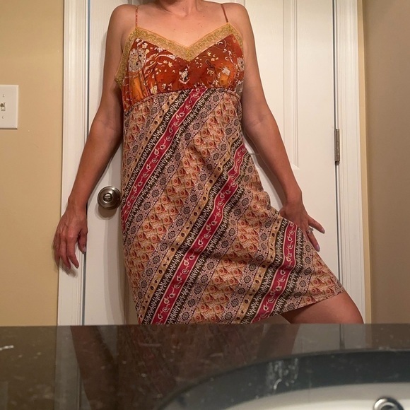 Vintage Y2K Lace cami patchwork muted tone tank Slip Dress size L boho - Picture 1 of 5